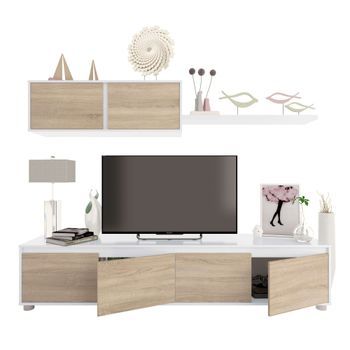 Salón Tv Blanco Artik Y Roble Canadian 43x200x41 Cm