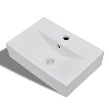 Lavabo De Baño Moderno | Lavabo Rectangular De Cerámica Hueco De Grifo/desagüe Blanco