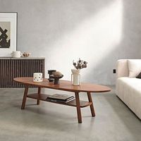 mesa de centro de madera de mindi maciza con acabado nogal