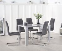 atlanta 120cm light grey high gloss dining table with tarin chairs