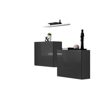 Conjunto De Muebles De Salón Switch Sbi Diseño, Color Gris Brillante Y Estantería Blanca.