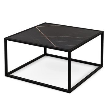 Mesa De Centro Rectangular Con Aspecto De Mármol Y Tablero De Imitación De Mármol, 70 X 70 X 40 Cm, Color Negro