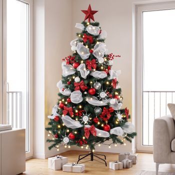 Árbol De Navidad De Pvc Metal Homcom 180 Cm - Verde Y Rojo