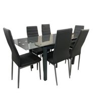 mesa de cristal extensible 170cm  6 sillas polipiel gris
