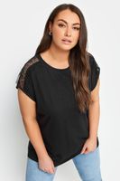 yours camiseta algodon negra con encaje en hombros mujer curvy y tallas grandes yours