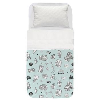 Colcha Ajustable Infantil Cascos Azul -  Cama105x200 (205x280)