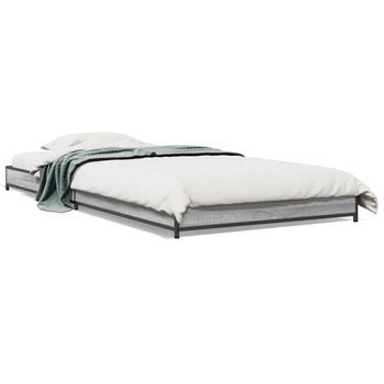Estructura Cama Madera Ingeniería Metal Gris Sonoma 100x200 Cm