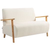 homcom sofa de 2 plazas tapizado en borreguito 118 cm con acolchado grueso reposabrazos y patas de madera crema