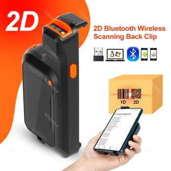 Escáner de Código de Barras Inalámbrico Mini Bluetooth con Clip Trasero, Lector de Códigos QR 2D para Teléfono, Lector de Códigos de Barras PDF417 para Escaneo Móvil