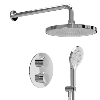 Set De Ducha Empotrado Cromado - Con Grifo Termostático - Con Ducha De Mano Redonda - Cassia