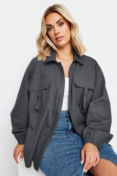Yours Cazadora Gris Bomber Utility En Algodón, Mujer Curvy Y Tallas Grandes, Yours