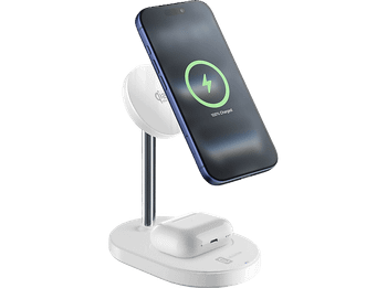 Cargador móvil inalámbrico - CellularLine, Mag Duo Qi2.2, Estación doble de carga inalámbrica, 25 W, Universal, Blanco