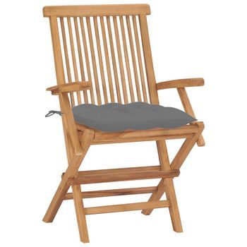 Pack 2 Uds Sillas De Jardín | Silla De Exterior | Sillón Madera Teca Con Cojines Grises