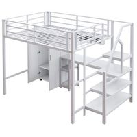 cama alta - 140x200cm - armario - estante - escalera de almacenamiento - escritorio - sin colchon - blanca