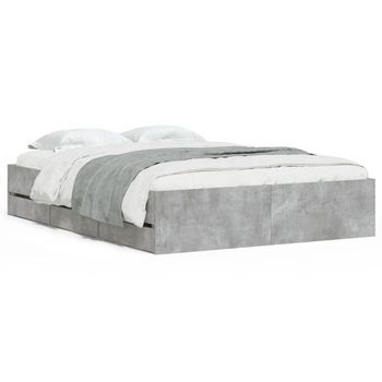 Cama Matrimonial | Cama Para Adultos | Cama Con Cajones Madera Ingeniería Gris Hormigón 135x190 Cm
