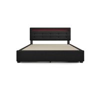 cama de matrimonio de lino 140x200cm con luz led4 cajonesnegro
