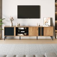 mueble tv marron rustico con efecto madera y negro