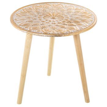 Mesa Auxiliar Madera Calada Bl Anco,natural