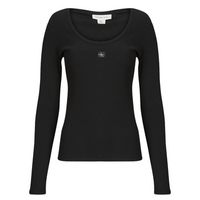 calvin klein jeans camiseta manga larga ls woven label 2x2 rib scoop nec para mujer