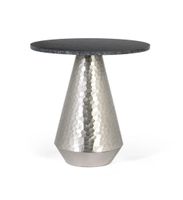 mesa de centro con tapa de marmol y base de aluminio