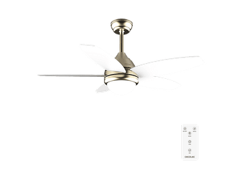 Ventilador de techo con luz - Cecotec EnergySilence Aero 4200 GoldLightWood, Luz LED, 3 velocidades, 5 aspas, White