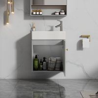 mueble de bano con lavabo de 46 cm suspendido gris y blanco
