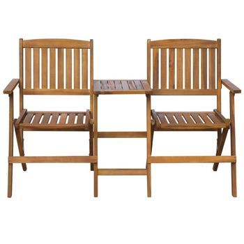 Banco De Jardín | Banco De Exterior | Silla De Jardín Plegable Con Mesita 140 Cm Madera Maciza Acacia