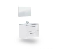 mueble de bano suspendido de 2 cajones y espejo en blanco brillo 45x80 cm feel blanco brillo 80 x 57 x 45 cm