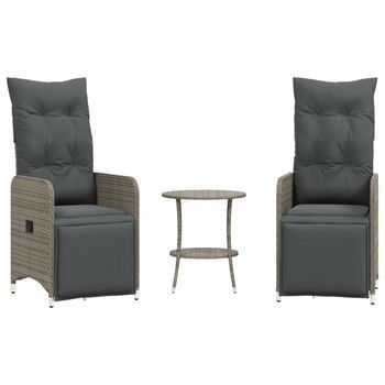 Pack 2 Uds Sillas De Jardín | Silla De Exterior | Sillón Reclinables Con Mesa Ratán Pe Gris