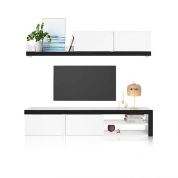 Salón Con Mueble De Tv Y Estantería 180 Cm Axis Blanco - Ceniza 180 X 37 X 40 Cm