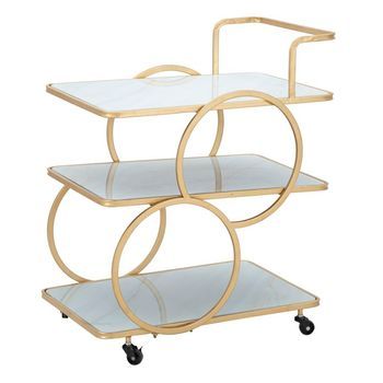 Carrito De Metal Dorado Con 3 Estantes De Vidrio Cm 64x46x79