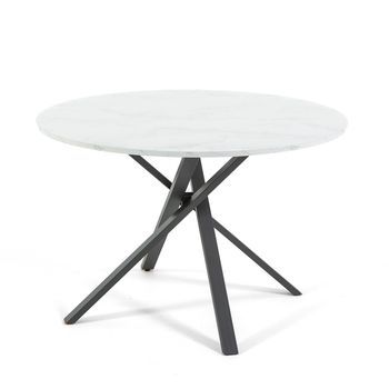 Mesa Redonda ⌀110 Cm Con Patas De Metal Y Tablero Laminado Efecto Mármol - Carlo
