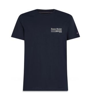 Tommy Hilfiger para hombre. MW0MW38614 Camiseta de manga corta Outline sailing marino (S), Casual, Algodón Orgánico, Sostenible
