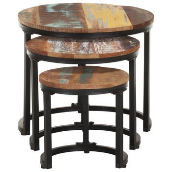 3 Piezas Mesitas Auxiliar | Mesa De Apoyoes Madera Maciza Reciclada