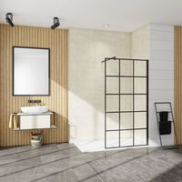aica walkin mampara panel de ducha serigrafiada de celosia cuadrada vidrio antical 8mm con barra 90cm perfil negro mate 78-80x200cm