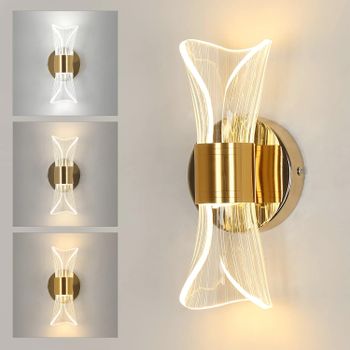Lámpara de pared LED para interiores, lámpara de pared moderna con 3 temperaturas de color regulable de 12W, iluminación de pared de Metal acrílico para dormitorio, oficina y escalera