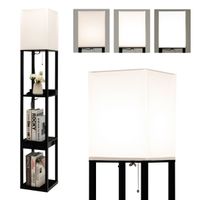 costway moderna lampara de pie con estante con cajon y puerto usb interruptor de cadena luminosidad de 3 niveles luz para dormitorio salon
