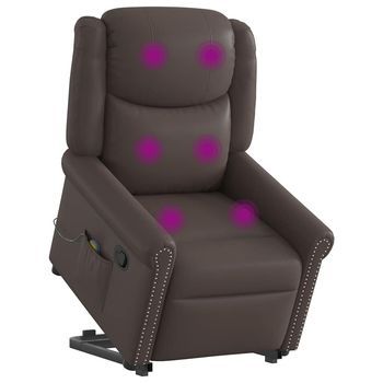 Sillón Reclinable Masaje Pie Cuero Sintético Marrón Brillante Vidaxl