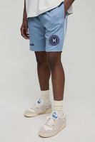 relaxed mid length embroidered sports shorts azul