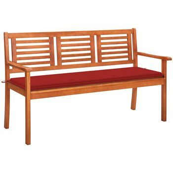 Banco De Jardín 3 Plazas Madera Maciza Eucalipto Y Cojín 150 Cm Vidaxl