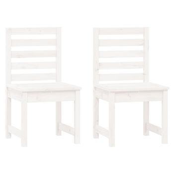Pack 2 Uds Sillas Jardín | Silla De Exterior | Sillón Madera Maciza Pino Blanco 40,5x48x91,5 Cm