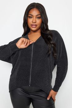Yours Top Negro Purpurina Con Cremallera, Mujer Curvy Y Tallas Grandes, Yours
