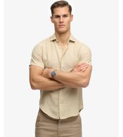 superdry para hombre m4011104a camisa riviera beige m casual lino manga corta
