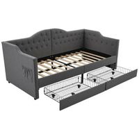 canape-lit 90x200 cm con funcion de carga usb type-c y 2 cajones gris sin colchon