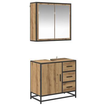 Juego De Muebles De Baño | Armario De Baño Con Cajón 2 Piezas Roble Artesanal