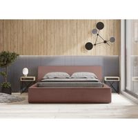 cama con canape denali r terracota rizado r 160x200 cm r tela de terciopelo suave r somier elevable r almacenamiento integrado
