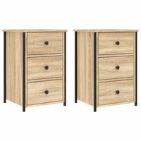 pack 2 uds mesitas de noche  mesilla de noche madera ingenieria roble sonoma 40x36x60 cm