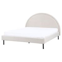 cama minimalista de tela tapiceria poliester somier cabecero semicircular 160 x 200 cm beige claro margut