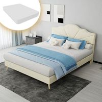 cama doble tapizada con colchon 140x200 cm beige cabecera comoda marco bajo