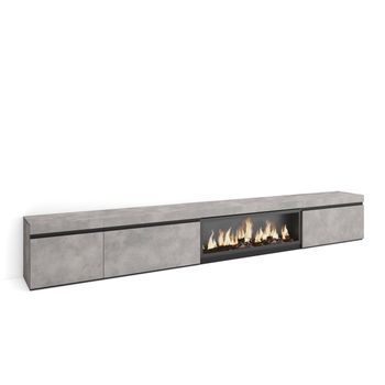 Mueble Tv, Televisión, Muebles De Salón, Almacenaje, 317x45x35 Cm, Chimenea Eléctrica Xxl, Estilo Moderno, Cemento